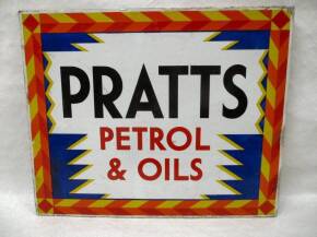 Pratts Petrol & Oils, a double sided 5 colour enamel sign with flange, some restoration 22x18ins