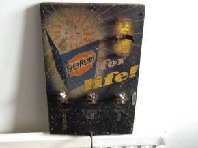 Vintage Ever Ready battery counter sign with battery holder and bulbs