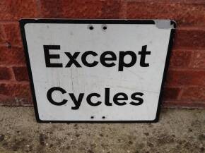 Except Cycles, a pole mounting street sign