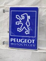 Peugeot Motorcycles, a double sided illuminating forecourt sign 29x42ins