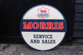 Morris Service and Sales, a double sided circular printed tin sign, 36ins dia'