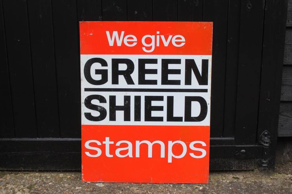 We Give Green Shield Stamps a printed tin sign 30x24ins