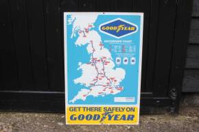 Goodyear forecourt motorway map, printed aluminium sign dated 1971, 30x20ins