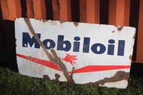 Mobiloil, an enamel sign with folded edges 47x24ins