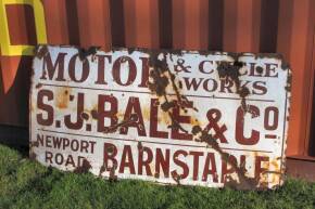 S.J Bale & Co. Motor & Cycle Works, Newport Road, Barnstaple, an enamel sign 5ftx2ft6ins