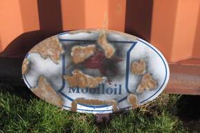 Mobiloil, a recreated double sided oval sign, ex Goodwood Revival, 19x12ins