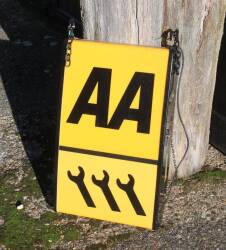 AA Service, a double sided hanging illuminated sign illustrated with 3 spanners, 27x16ins