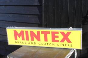 Mintex Brake and Clutch Liners, a recreated hanging illuminated sign, ex Goodwood revival, 48x12ins