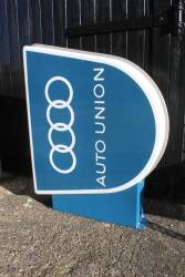 Auto Union, a 1960s dealers forecourt double sided illuminated sign, an extremely rare Perspex sign with steel mounted box, 33x43ins