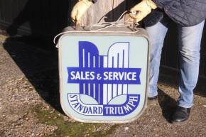 Standard Triumph Sales and Service, a very fine and original double sided hanging illuminated showroom sign, late 1950s early 60s, glass panels, 26.5x24ins