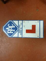 RAC printed tin 'L' plate Registered School No.148, 18x7.5ins