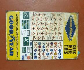 Goodyear Signs of the Times, a pictorial printed tin sign, c1970s, 30x20ins