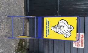 Michelin wheeled forecourt tyre display stand with double sided printed tin sign