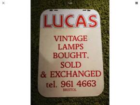 Lucas, Vintage Lamps Bought and Sold, a double sided sign