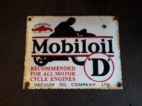 Mobiloil 'D' motorcycle oil enamel sign