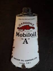 Gargoyl Mobiloil 'A' enamel post sign in the form of an oil can, uncommon