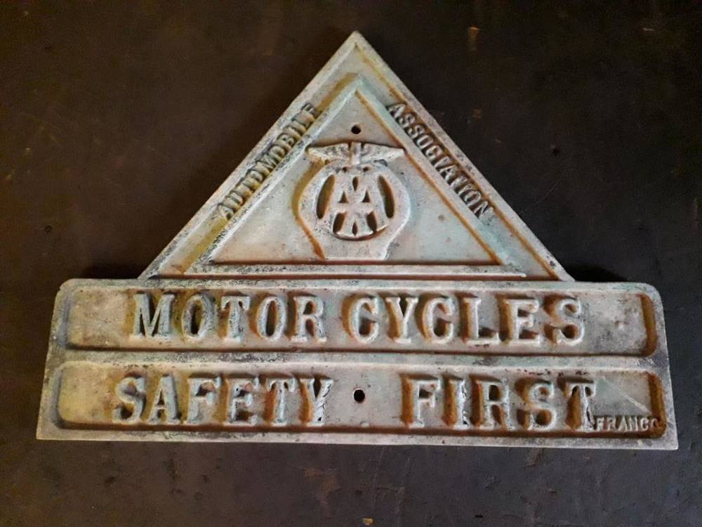 AA Motor Cycles Safety First cast sign by Franco Cambridge Vintage Sale ...