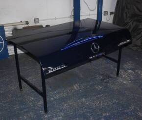 Mercedes-Benz table constructed from 280S Automatic and on speed frame legs, 54 x 34 x 28ins tall