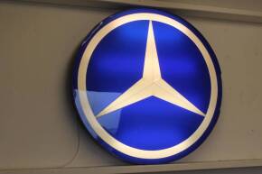 Mercedes-Benz illuminated dealers showroom sign of Perspex construction, some losses believed early 1970s, 4ft diameter x 4ins deep, in working order