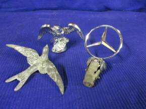Bonnet mascots; a Mercedes star, swallow, chromed eagle (3)