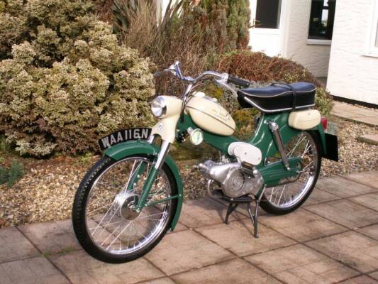 1974 49cc Puch MS50D MOPED (22 miles from new) Reg. No. WAA 116N Frame No. 7830178 Engine No. 7830178 This MS50D was purchased new by Mr G Gray of Fleet in Hampshire who apparently rode it once and decided the hand twist 3 speed gearbox was too tricky. He