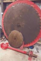 Large circular saw blades (2) t/w drive shaft
