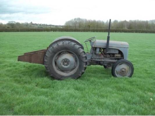 FERGUSON TE-20 4cylinder petrol TRACTOR A barn find with rear mounted transport box, 9 hole drawbar and belt pulley. An original looking example.