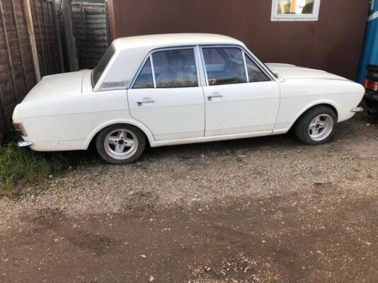 1970 Ford Cortina 1600E Mk2 Reg. No. DJD 164H Chassis No. BA97KT16308 Offered for sale without engine and gearbox this Mk2 has a 3 link axle, Sierra rear disc brake set up, Laser Capri front cross member and suspension to suit. The vendor states that base