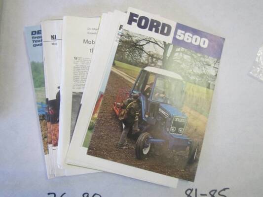 50no. Tractor leaflets and price lists for Ford 5600, 40, 30 & 70 series. Massey Ferguson 135, 6200, 6400 & 7400 series. Deutz DX3, DX4 & DX6, DB 1212. Leyland 285, 2100, 272. Marshall Tractors, John Deere, Case IH 56 series, 94 series, Valmet, Steyr, Pal