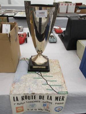 La Route de la Mer Rally silver plated trophy for 1963 & map