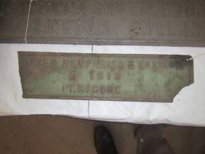 Fisher Humphries cast iron nameplate, damaged