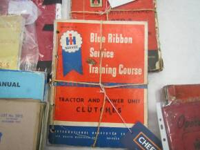 IH operators manuals, B64 combine harvester, 50-T pick up baler, B45 pickup baler and an IH Blue Ribbon Service manual on tractors and clutches