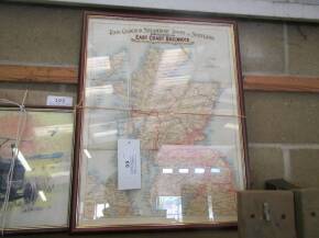 A framed map of rail, coach and steamboat tours in Scotland in connection with East Coast Railways