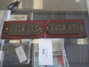 'Busy Bee', a pair of brass name plates