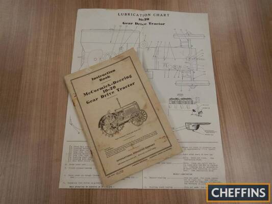 McCormick-Deering 10-20 Gear Drive Tractor instruction book with pull out lubrication chart