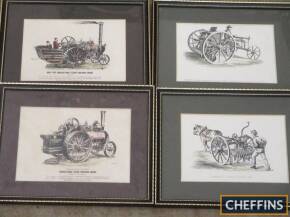 Victorian framed and glazed colour prints depicting steam tractor engines, related equipment and early agricultural scenes (4)