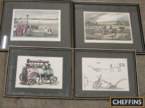 Victorian framed and glazed colour prints depicting steam tractor engines, related equipment and early agricultural scenes (4)