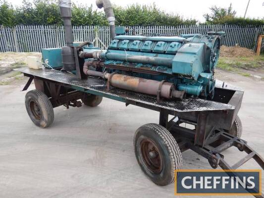 Deutz V12 air cooled diesel engine with a 1965 Macfarlane 'Transicon' 125kva generator on a 4wheel turntable trailer