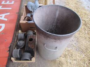 Lead rainwater fittings and cast iron hopper t/w WRCC metal dustbin