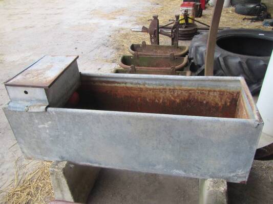 Pair of concrete trough stands with galvanised trough