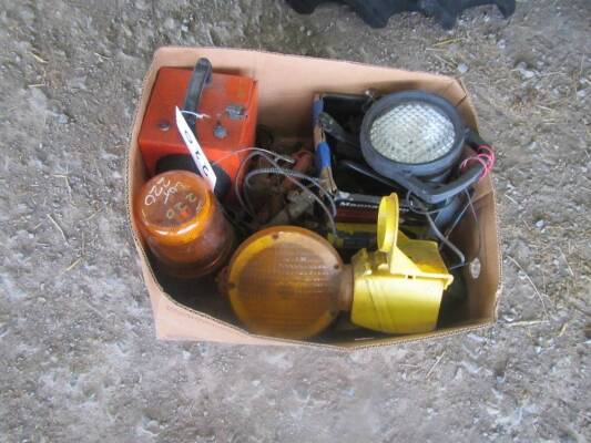 Box of tractor pins, lights and spares