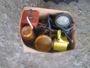 Box of tractor pins, lights and spares