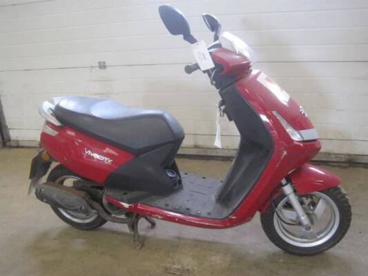 2009 49cc Peugeot Vivacity 3 Scooter Reg. No. EU58 JXO VIN. VGAV1AAAA0J007905 Finished in red, last MOT expired 4/16, supplied with V5C and documents file