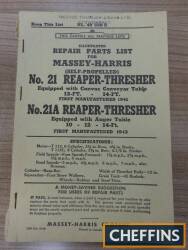 Massey Harris illustrated repair parts list for No. 21/21A Reaper-Thresher, stamped for George Thurlow & Sons Ltd (1948)