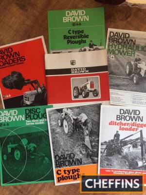 David Brown loader, plough and mower brochures (6) with folder