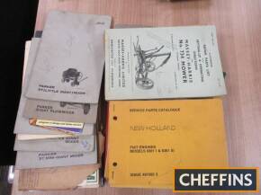 Various implement service parts catalogues, together with Parker cement mixer, parts lists