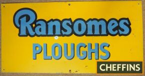 Ransomes Ploughs - tin sign, believed pre-1920, 91x45cm