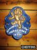 Bamfords Lion Horse Rake, cast iron seat badge, gold and white on blue