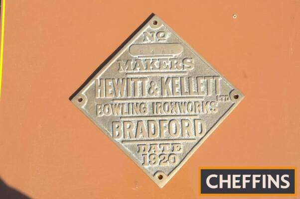 Brass plate `Hewitt & Kellett, Bowling Iron Works, Bradford` from Lancashire Boiler no. 2463 (rare)