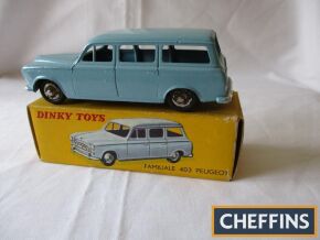 French Dinky 24F Peugeot 403 Familiale, light grey/blue, spun hubs (marked), otherwise fine, box good